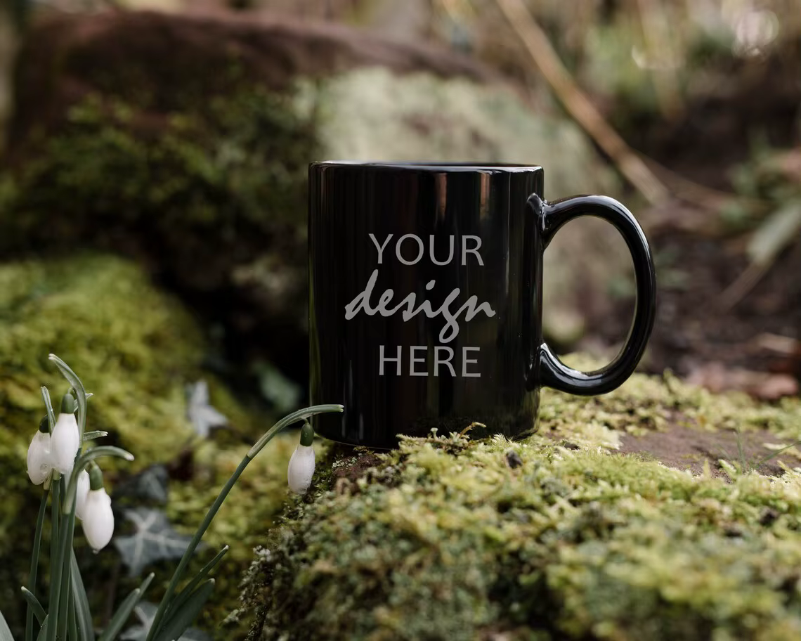 Tasse à Café et Thé en Céramique Noire Personnalisée avec Votre Photo et Texte Logo
