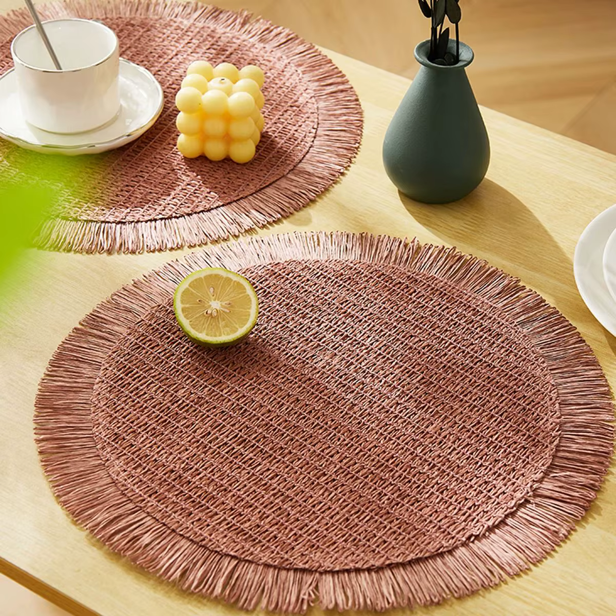 Set de 4 sets de table en papier tissé rond, set de table bohème