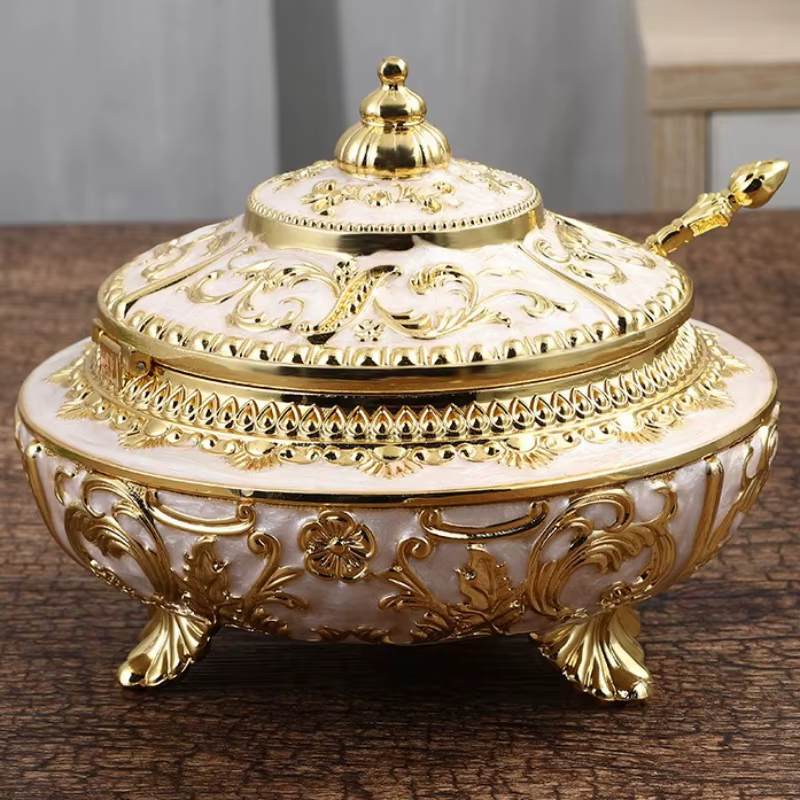 Pot de grains de café, alliage de fleurs gravées avec couvercle
