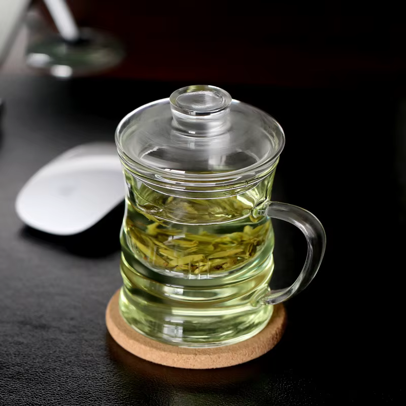 Tasses à thé domestiques en verre transparent épais, Design en bambou, service à thé de bureau haut de gamme, résistance aux hautes températures pour poêle, filtre à thé