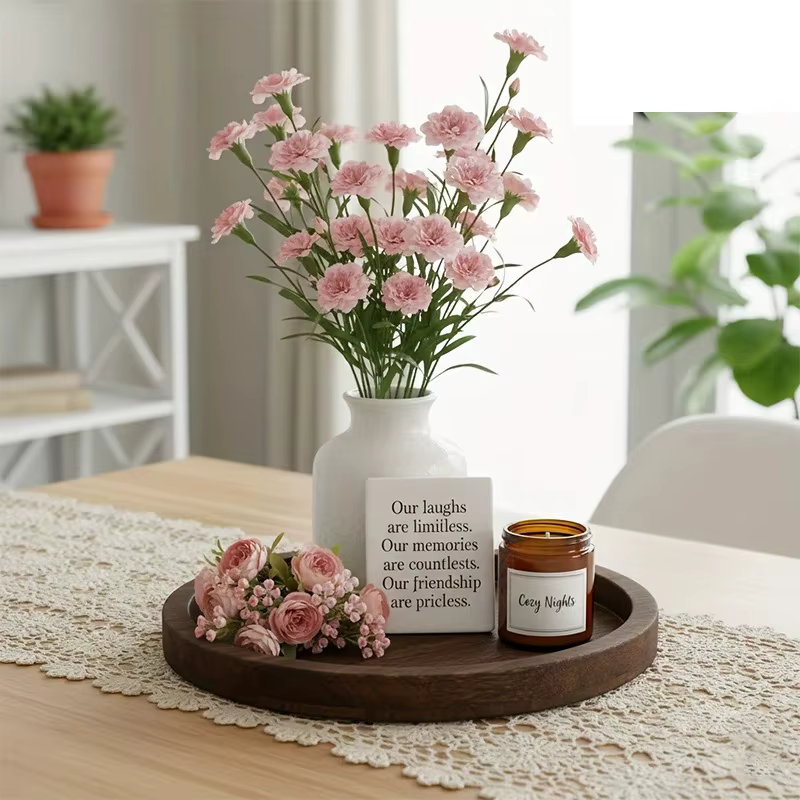 Plateau de service rond en bois rustique