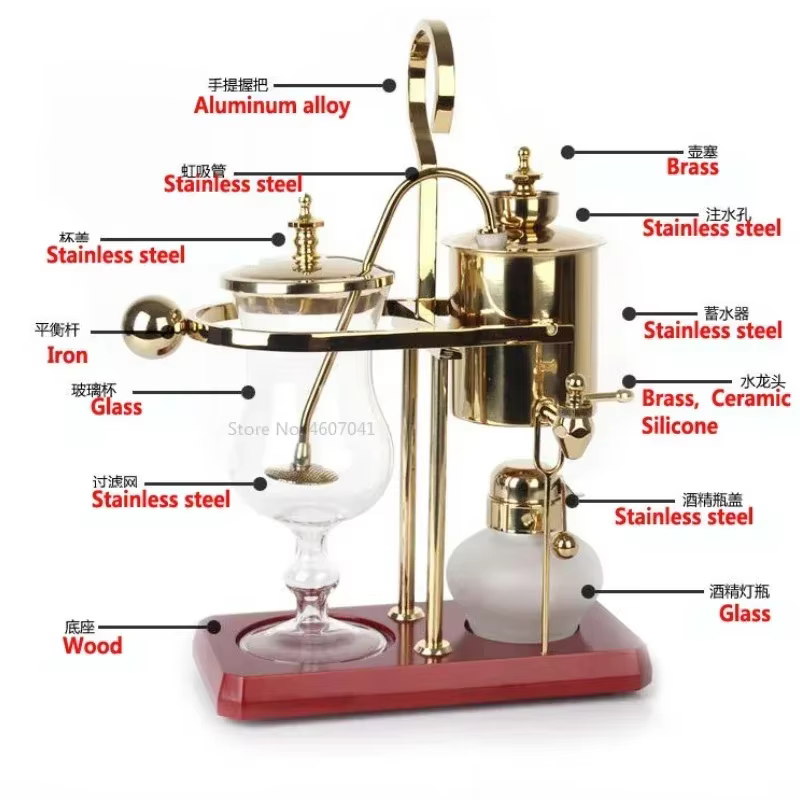 Cafetière de Siphon en verre or Rose de luxe pour 4 tasses