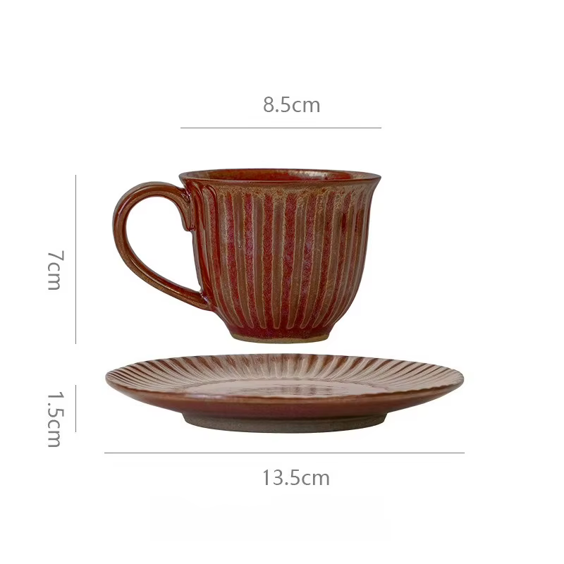 Un ensemble de tasses et assiettes tasse à café Style rétro en céramique rayé bureau thé de l'après-midi poterie
