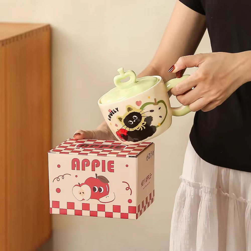 Tasse en céramique chat pomme créative