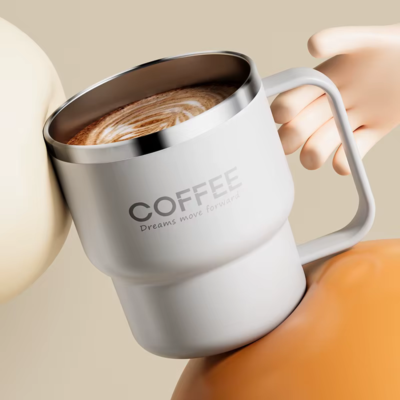 WORTHBUY 304 tasse à café isolée à Double paroi en acier inoxydable avec poignée Portable étudiants