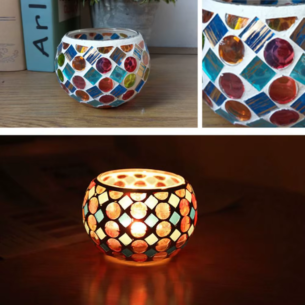 Bougeoir en verre mosaïque marocain