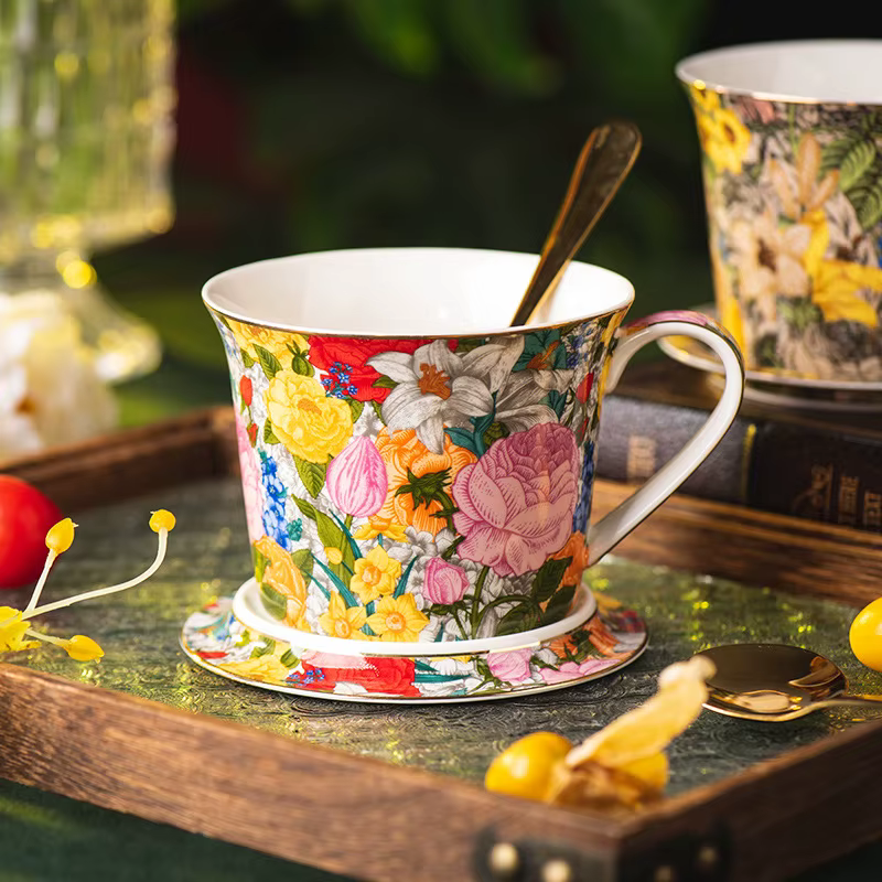 Tasse à café en céramique européenne avec couvercle
