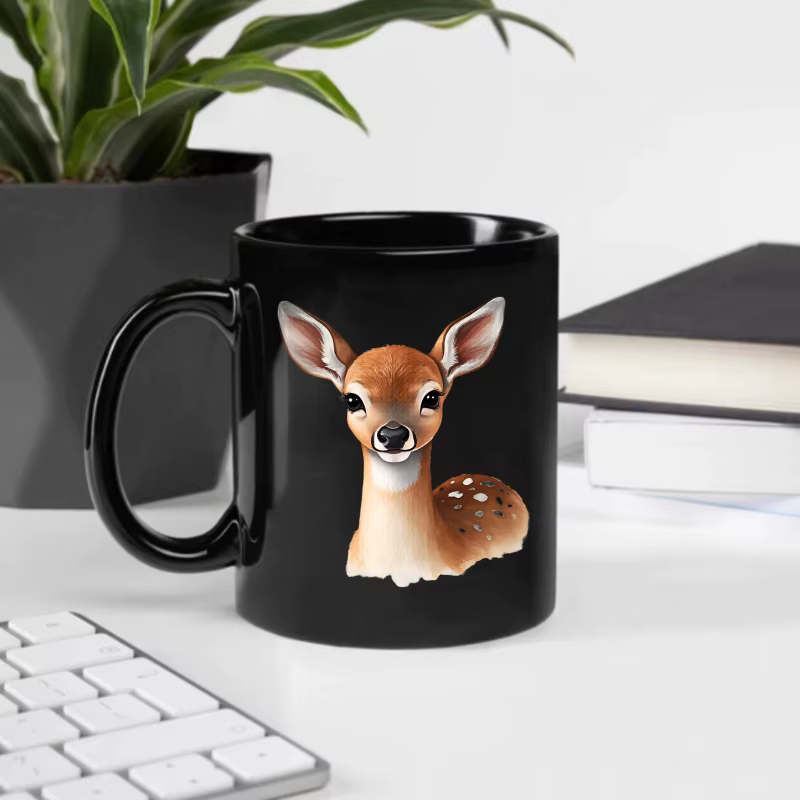 Tasse en céramique cerf noir imprimé animal pour café