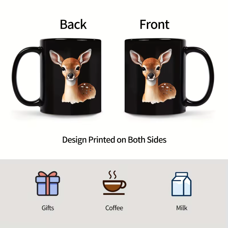 Tasse en céramique cerf noir imprimé animal pour café