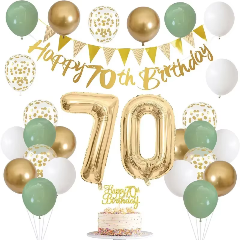 Or vert anniversaire 18/30/40/50/60/70/80 ans bannière suspendue fanion guirlande numéro ballons décoration de gâteau ensemble de décorations
