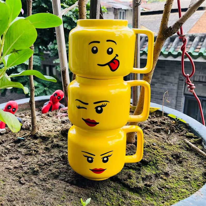 Sourire tasse en céramique dessin animé café lait thé tasse d'eau mignon drôle Expression enfants tasse de lait tasse d'eau domestique