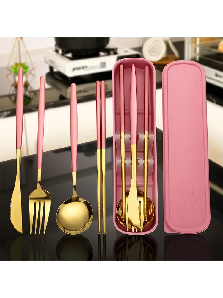 Ensemble de couverts portables en acier inoxydable avec boîte de rangement