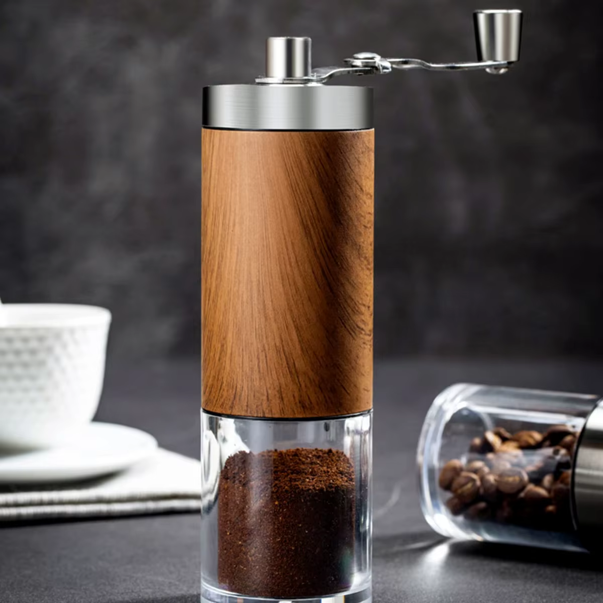Grain de café Grain de bois portable en acier inoxydable manivelle main moulin à café moulin à outils de cuisine