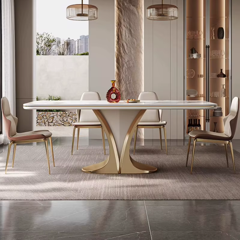 Ensemble de table à manger rectangulaire en ardoise pour 6 personnes