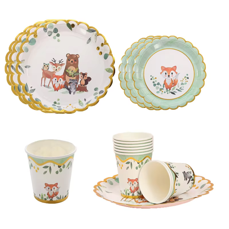 Assiettes de fête d'anniversaire en forêt, tasse, vaisselle, décor de fête d'anniversaire pour enfants, 1er Animal, forêt, Jungle, fournitures de fête prénatale