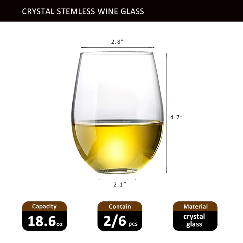 Ensemble de Verres à Vin Rouge Sans Pied en Clip de 18.6oz