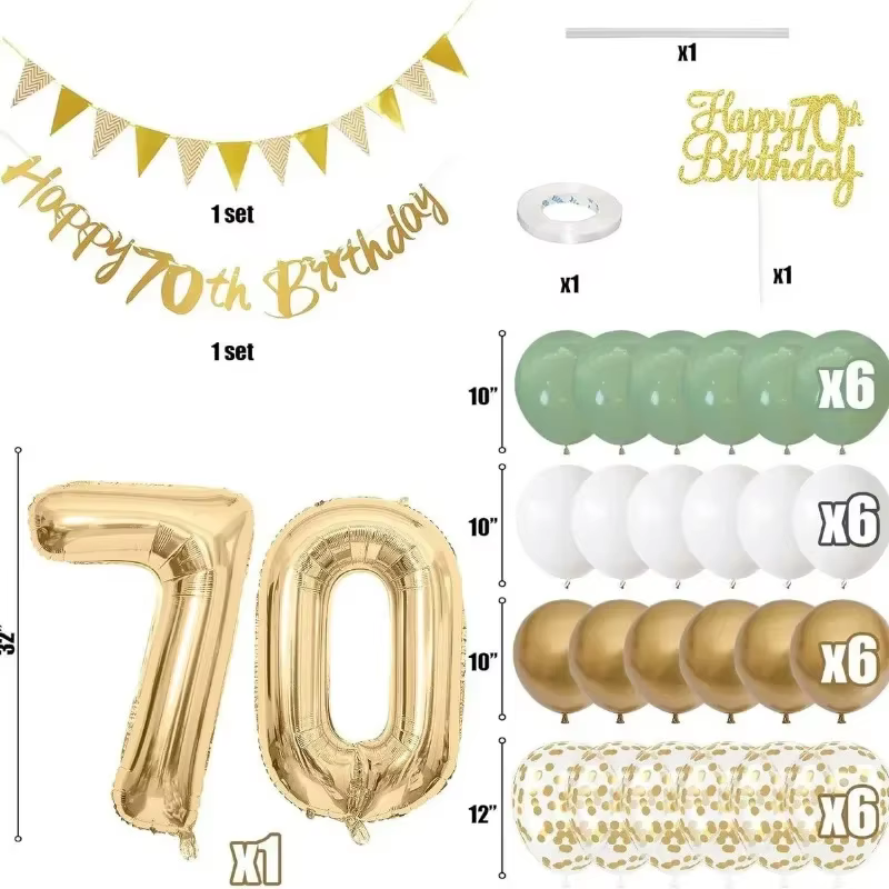 Or vert anniversaire 18/30/40/50/60/70/80 ans bannière suspendue fanion guirlande numéro ballons décoration de gâteau ensemble de décorations