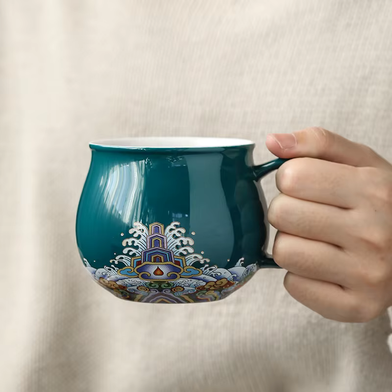 Tasse de bureau en céramique Lucky Cat avec filtre à thé et couvercle