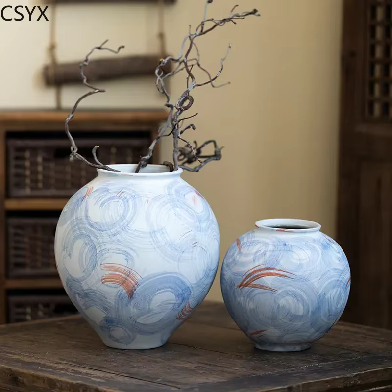 Vase en céramique vintage – Jardinière à double usage et décor floral