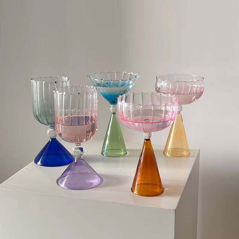 Créatif deux tons vert bleu ambre violet couleur ondulation Style Martini Mojito Champagne Margarita verres à Cocktail gobelet tasse