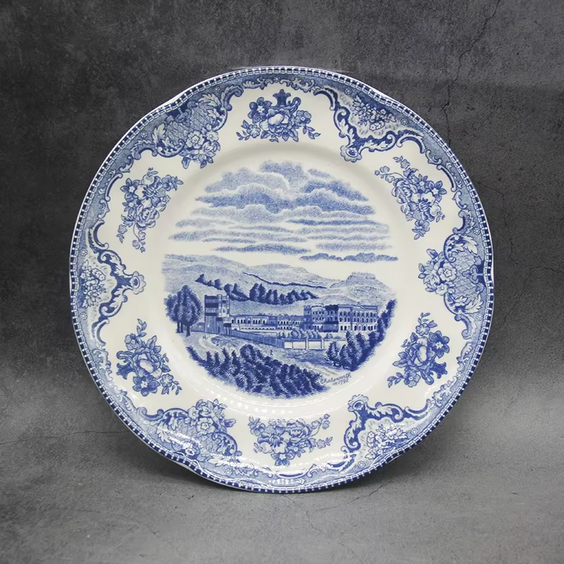 Queset de châteaux de Grande-Bretagne bleus, style européen, QueWare, assiette de petit déjeuner en céramique, plats de boeuf, plat à dessert, bol à soupe