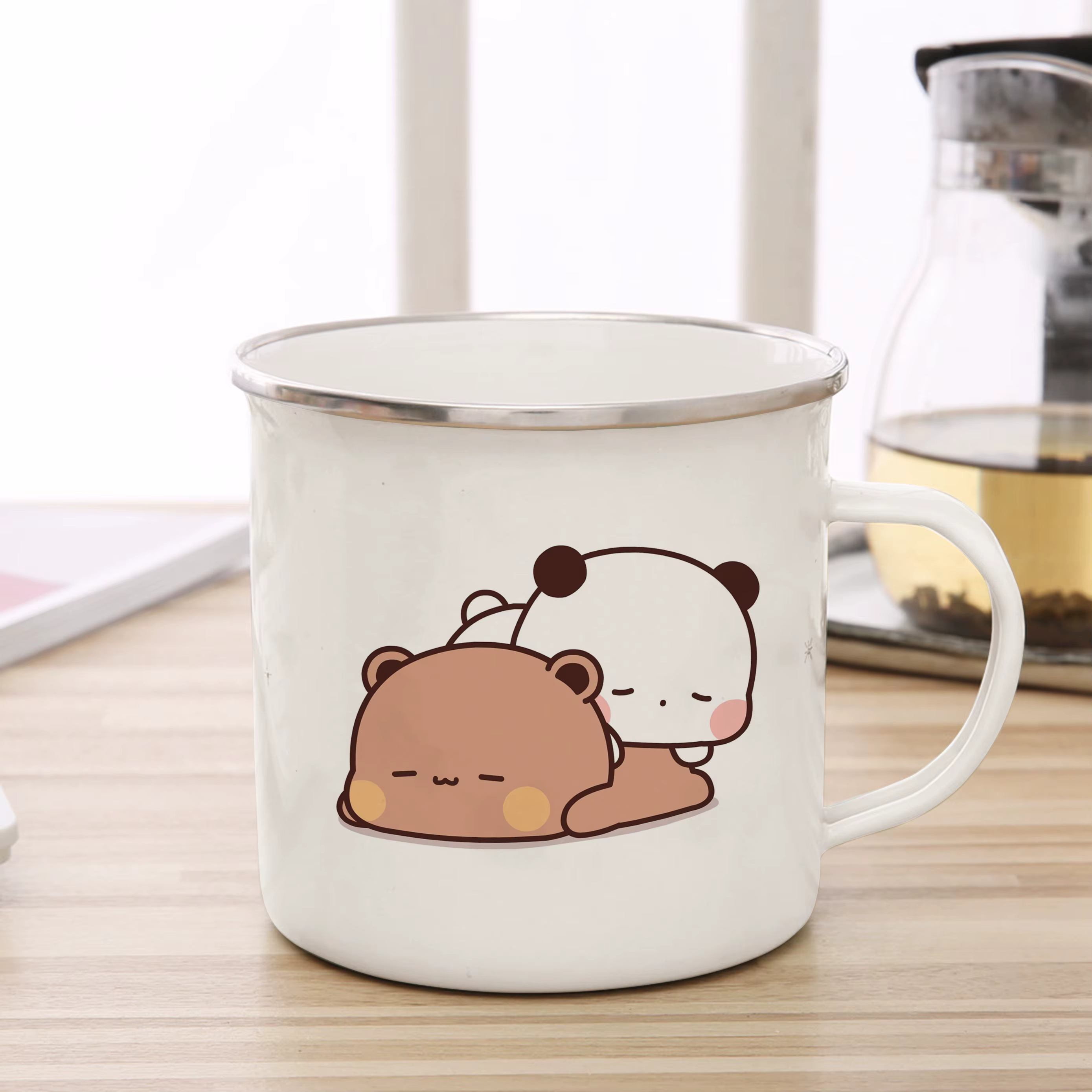 Dessin animé lait moka ours seins et Doodle émail tasse café thé