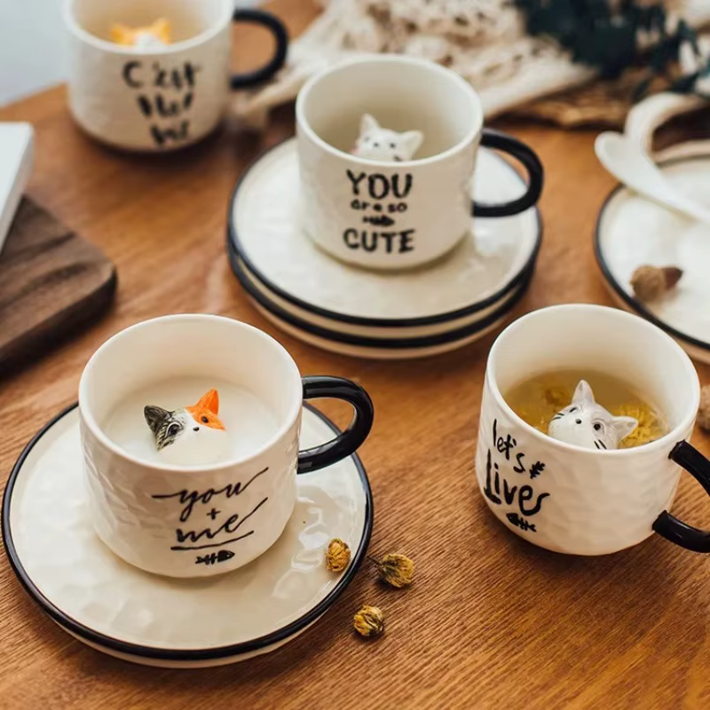 Tasse à café en céramique chat mignon de dessin animé moderne