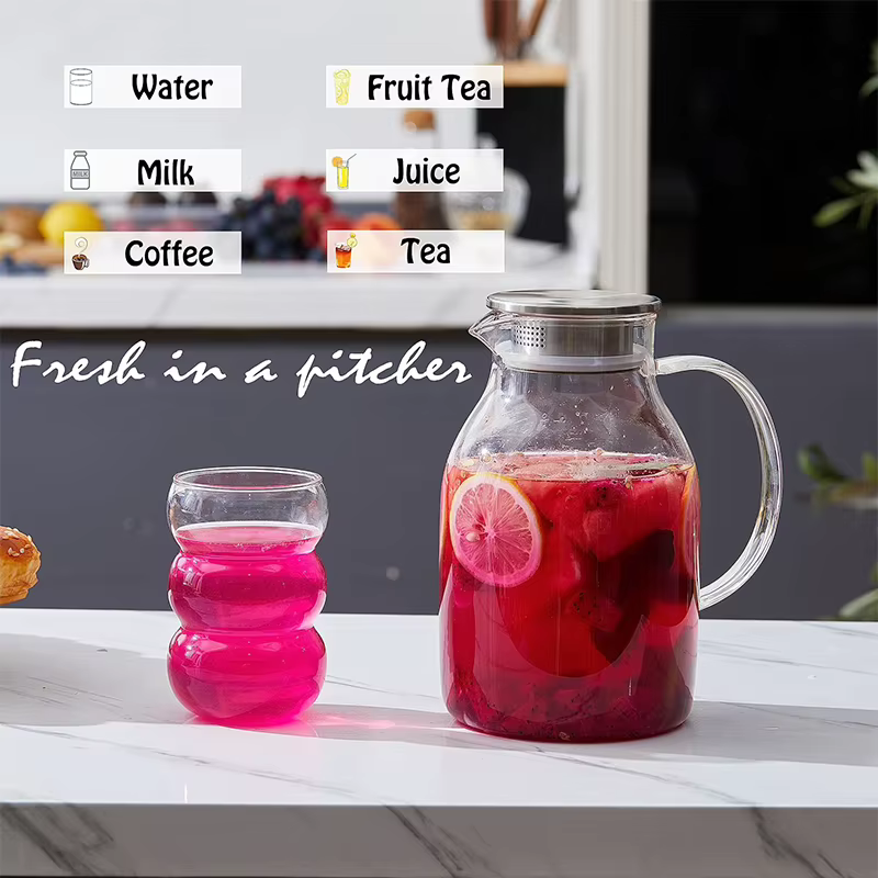 LiLac 1.8L pichet en verre avec couvercle rayures verticales