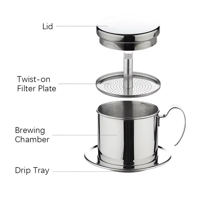 Filtre de tasse d'égouttement de café Phin vietnamien en acier inoxydable 304