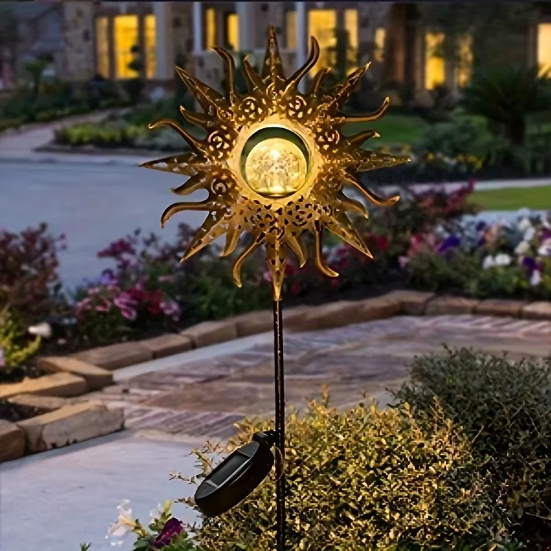 Lampe de projection solaire étanche en forme de cloche creuse, avec projection de soleil sur verre craquelé, pour pelouse, porte, jardin, maison