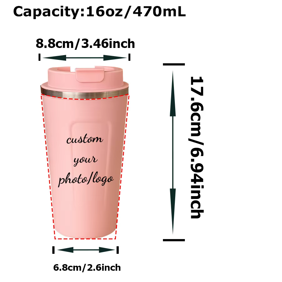 1 tasse à café isotherme en acier inoxydable personnalisée avec photo