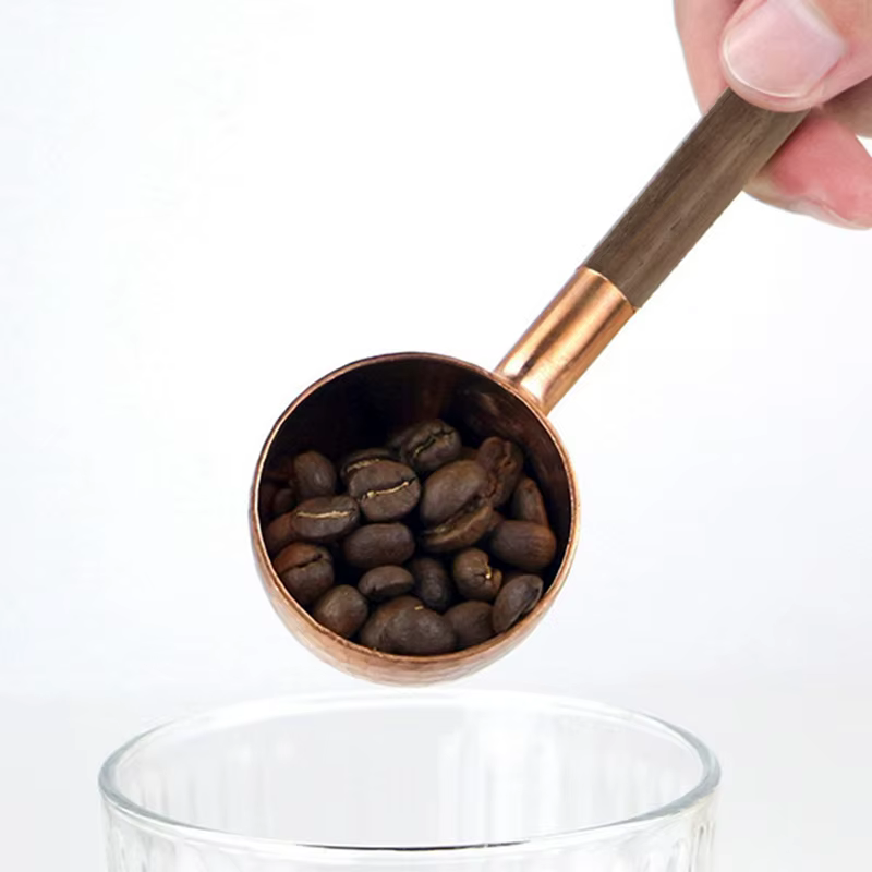 Cuillère-mesure pour grains de café, bois massif, cuivre, 10g