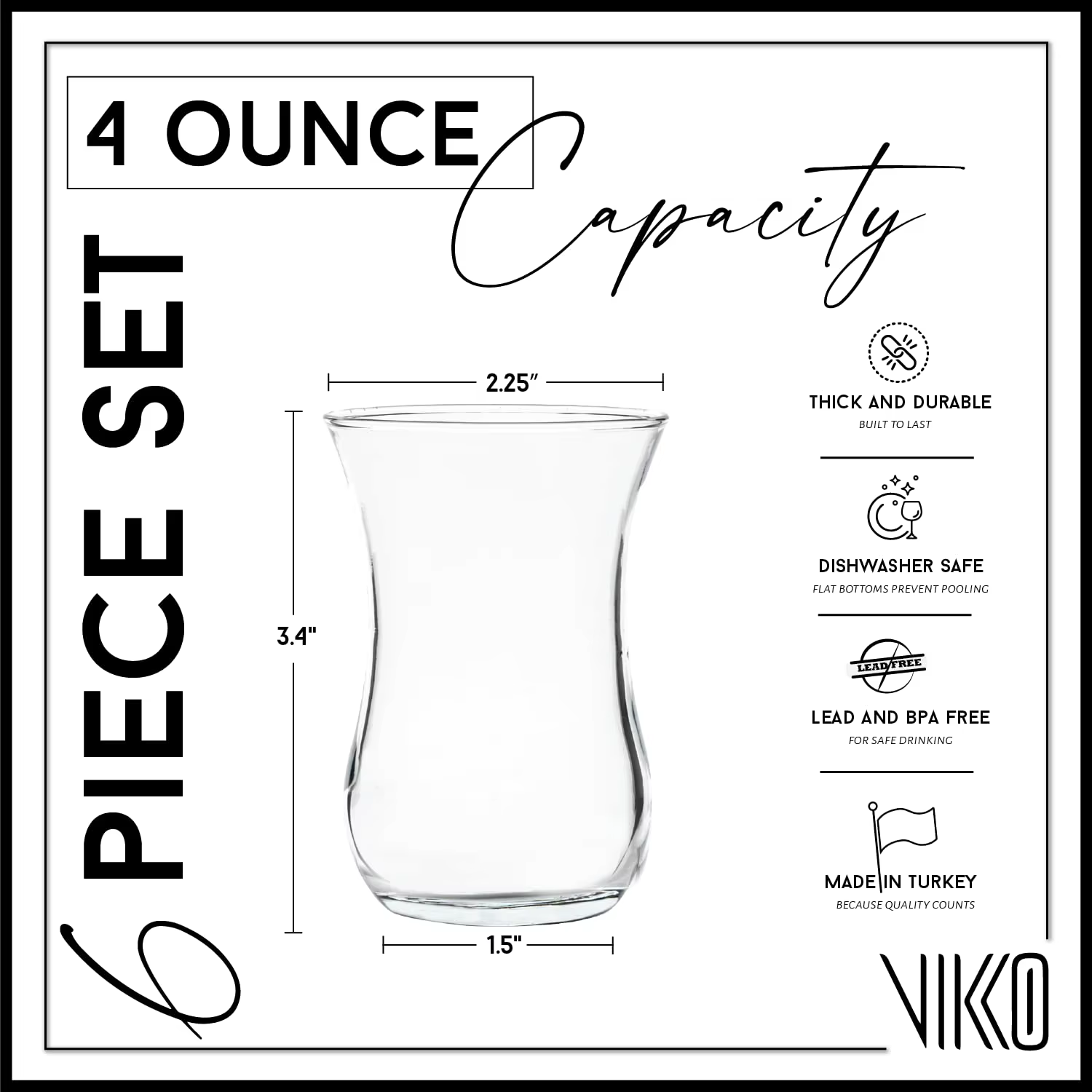 Ensemble de 6 verres à thé turcs authentiques