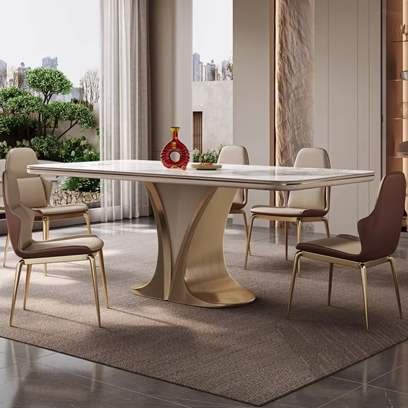 Ensemble de table à manger rectangulaire en ardoise pour 6 personnes