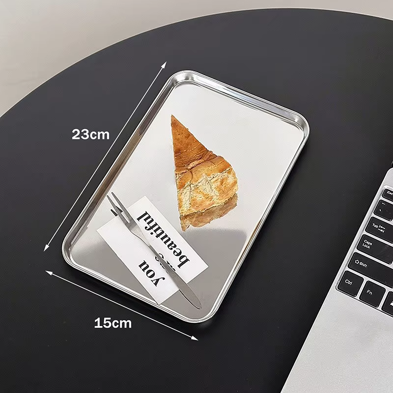 Plateau de service rectangulaire moderne en acier inoxydable – Idéal pour gâteaux et collations – Sublime le design de votre table à manger pour la maison ou le café