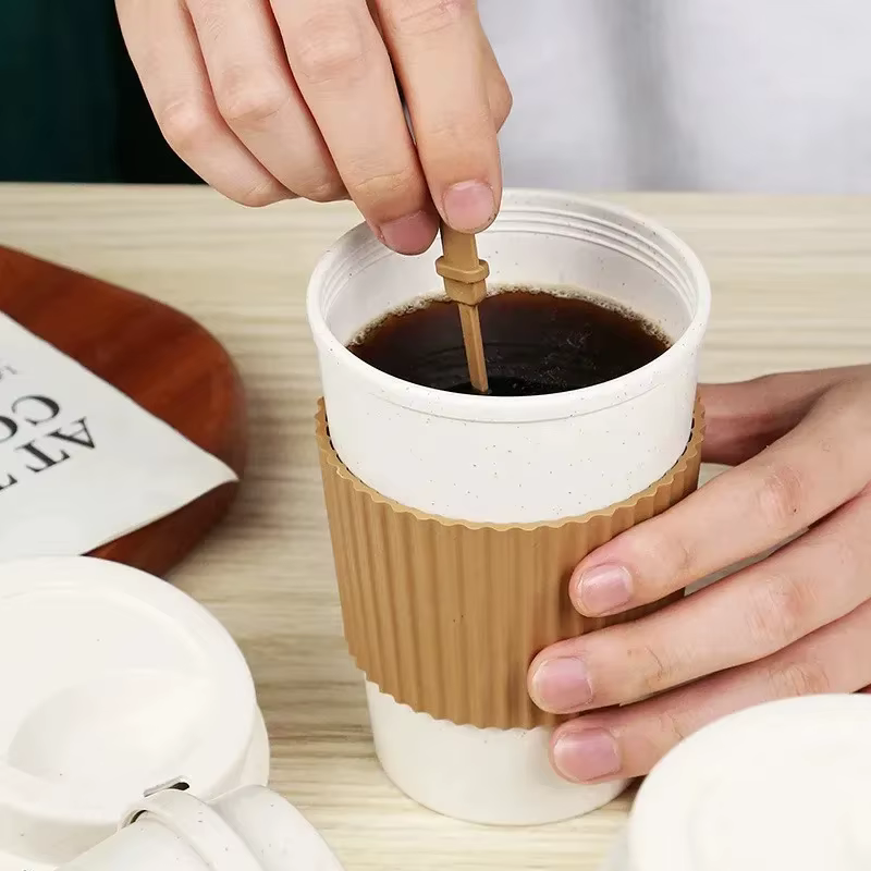 Tasse à café portable réutilisable avec paille de blé