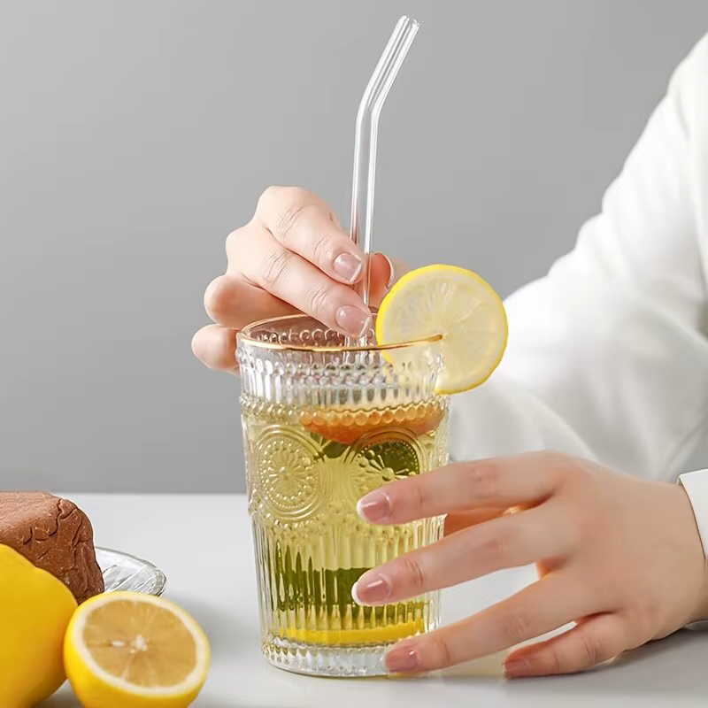 1set résistant à la chaleur verre pailles avec brosse-lot de 5-réutilisable et lavable