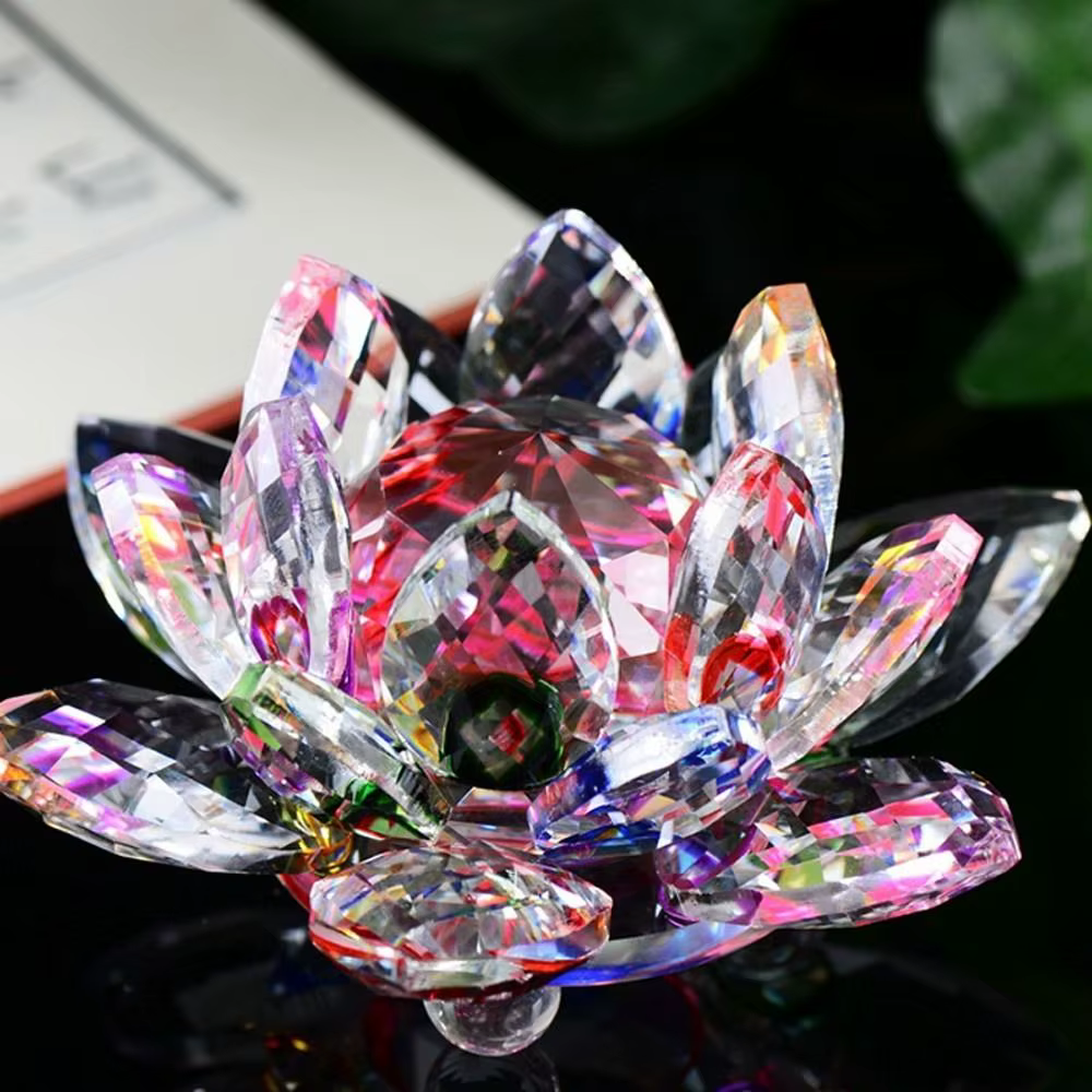 Feng shui Quartz cristal fleur de Lotus artisanat verre presse-papier ornements Figurines maison fête de mariage décor cadeaux Souvenir