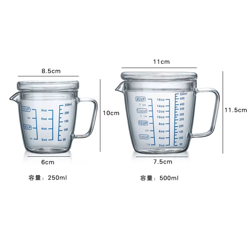 Tasse à mesurer en verre YWDL 250/500ml avec couvercle