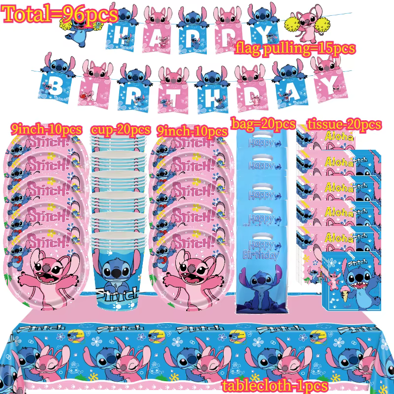 Décorations d'anniversaire Stitch & Ensemble de vaisselle