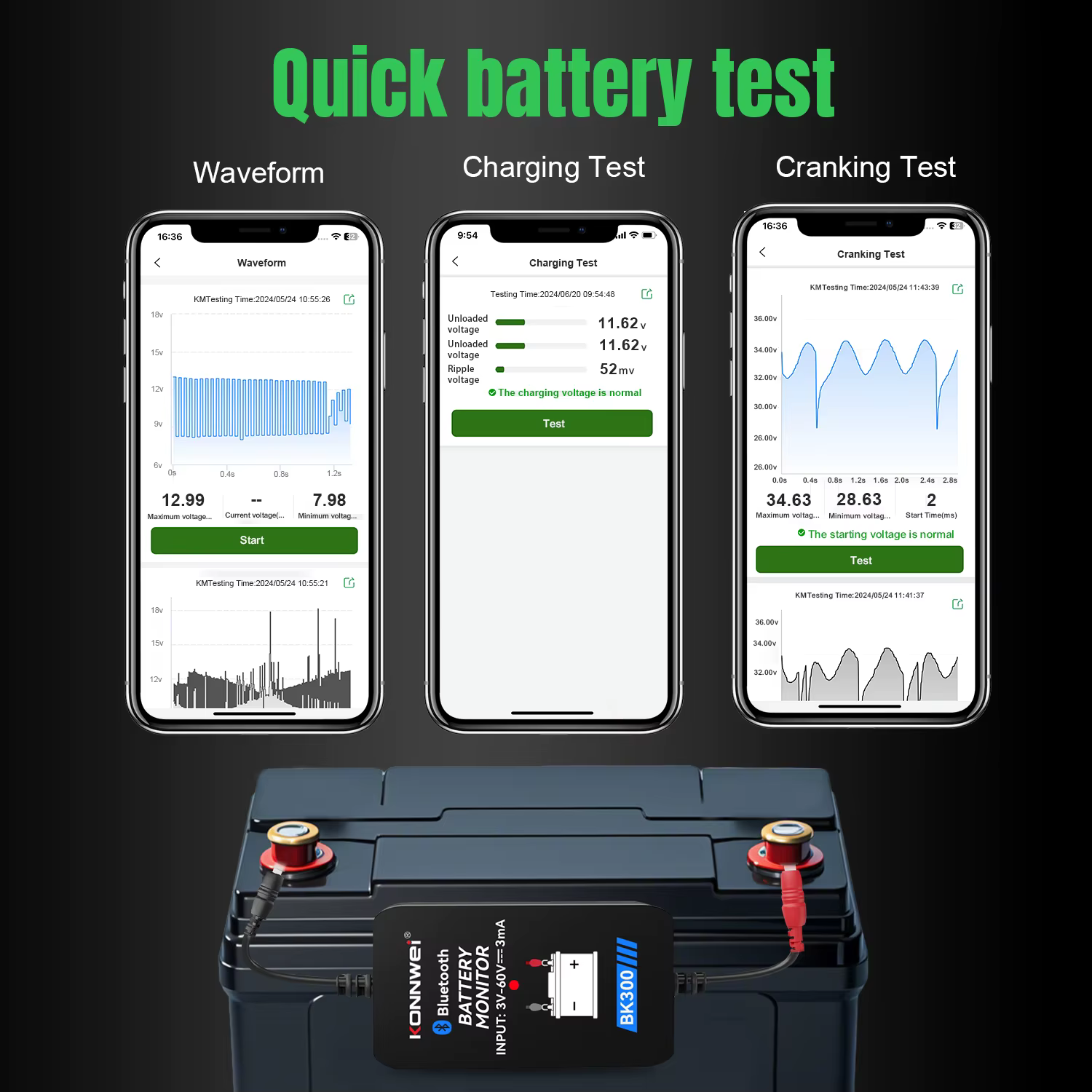 KONNWEI-Moniteur de batterie pour camion, testeur de batterie 24V, 12V, SOH, SOC, analyseur de santé, outils de batterie, PK BM300 PRO, BK300, nouveau, 2024