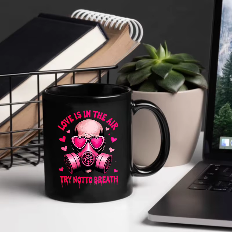 Tasse à café noire, amour dans l'air