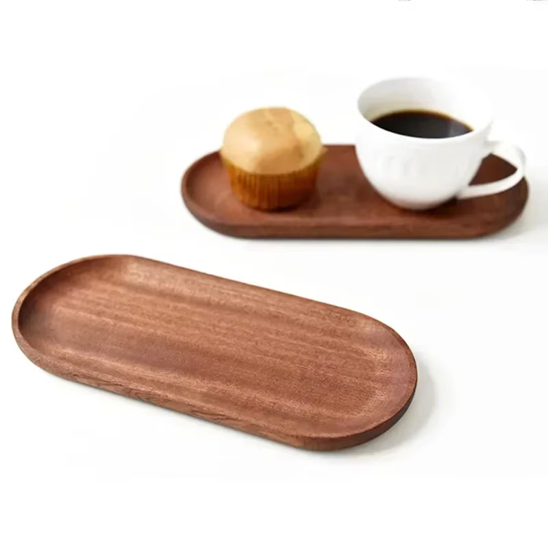 Vaisselle ronde ovale en bois massif