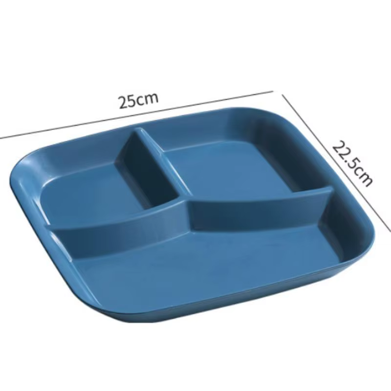 Assiette à manger carrée en plastique à trois grilles
