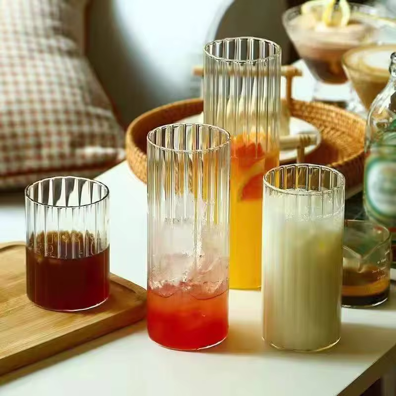 INS tasses en verre nervuré verres à boire tasse de thé glacé eau jus