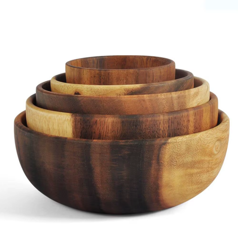 Jaswehome 1 pièce Bol à salade en bois d'acacia naturel fait main