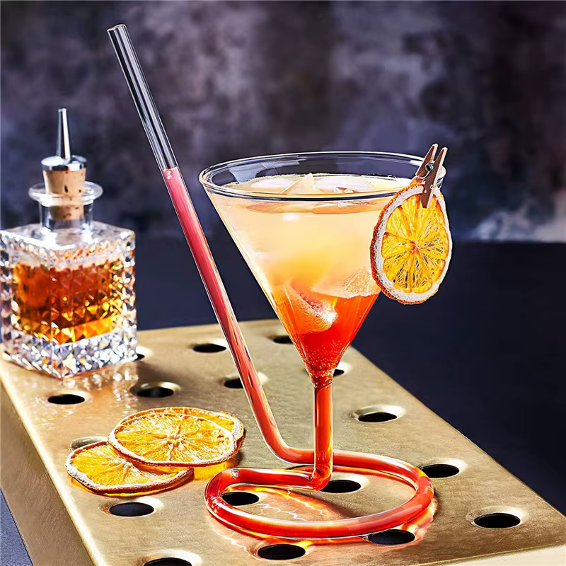 Verre spirale Cocktail tasse créative verre paille verres à vin Triangle jus Martini vin rouge whisky tasses fête Bar vin ensemble cadeau