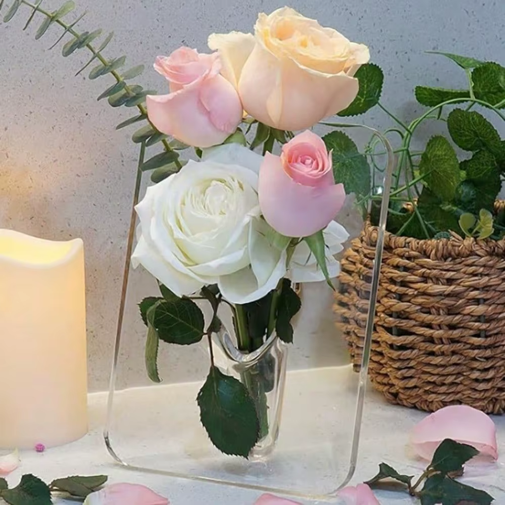 Vase à fleurs transparent, cadre photo décoratif, vase d'art moderne, cadre pour photos, vase hydroponique, présentoir d'étagère