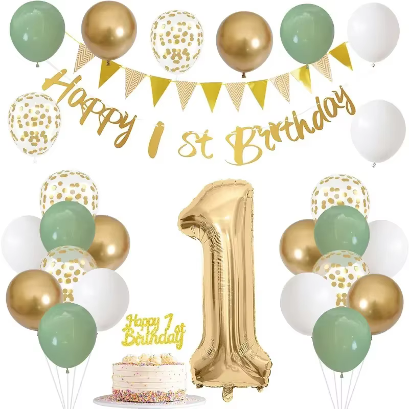 Or vert anniversaire 18/30/40/50/60/70/80 ans bannière suspendue fanion guirlande numéro ballons décoration de gâteau ensemble de décorations