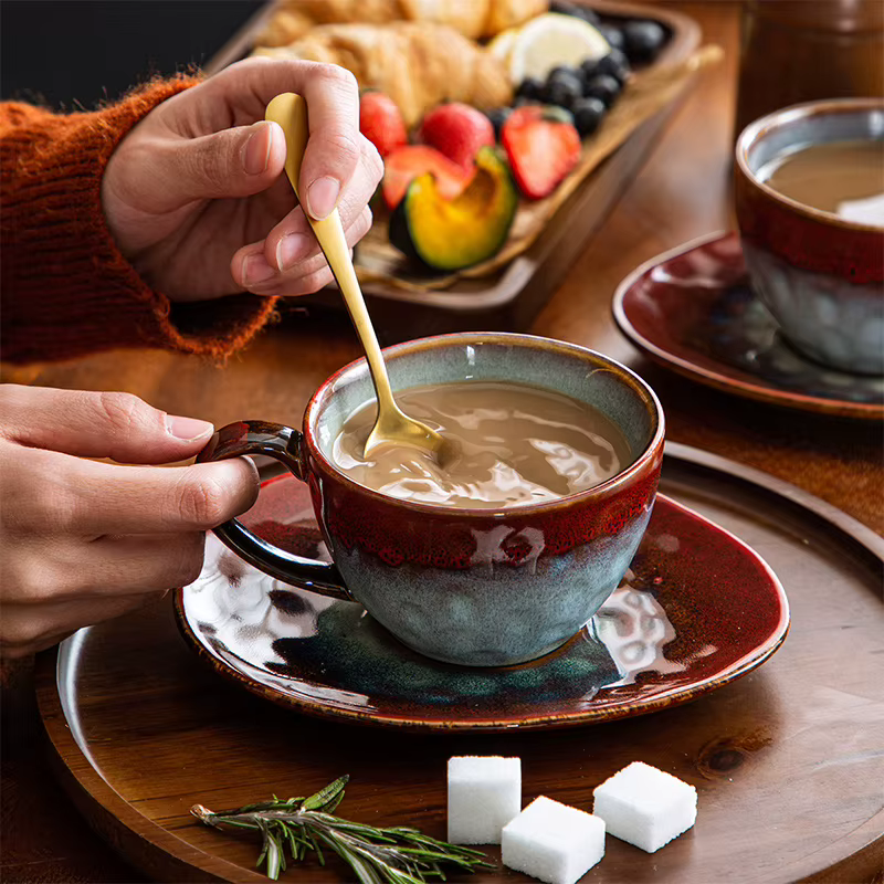 Plateau de tasse à café en céramique rétro japonaise